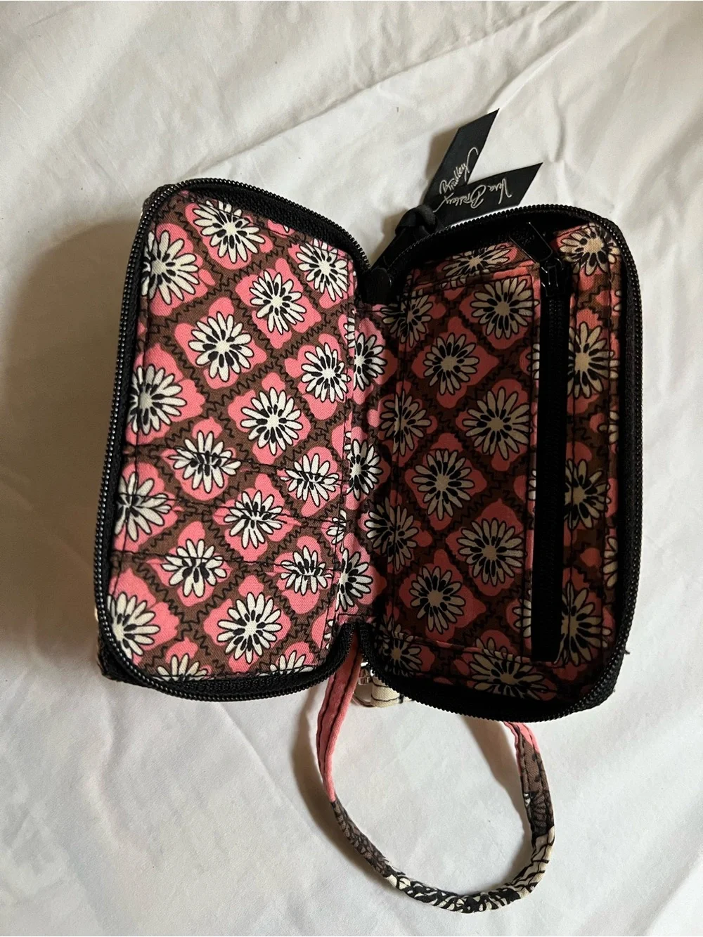 Vera Bradley Pink Brown Floral Quilted Wristlet Wallet Organizer